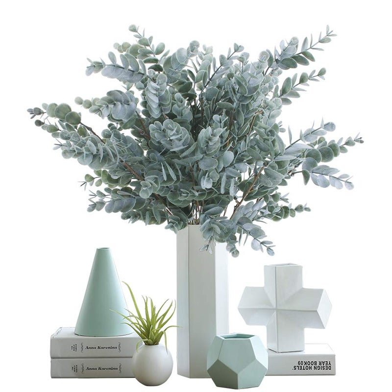 OUTLEE 3 Pack of Artificial Eucalyptus Stem Shrub Faux Eucalyptus Leaves Spray Artificial Greenery Stems Fake Silver Dollar Branches Plants for Home Wedding Decor 17.7" Tall - Image 3